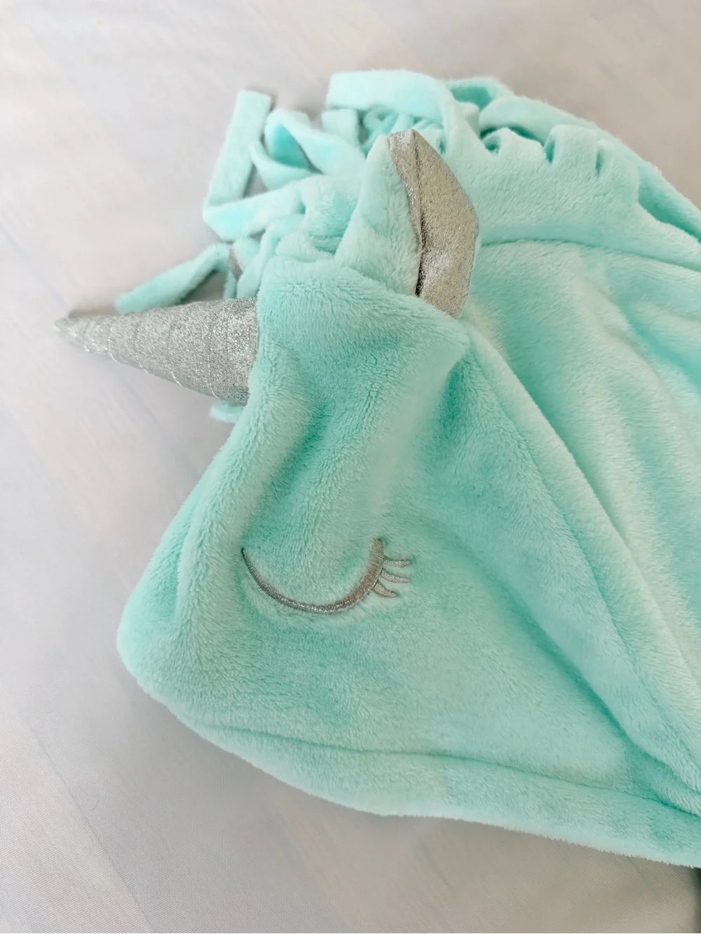 Justice unicorn wearable blanket aqua teal hooded with fringes and tail girl OS
